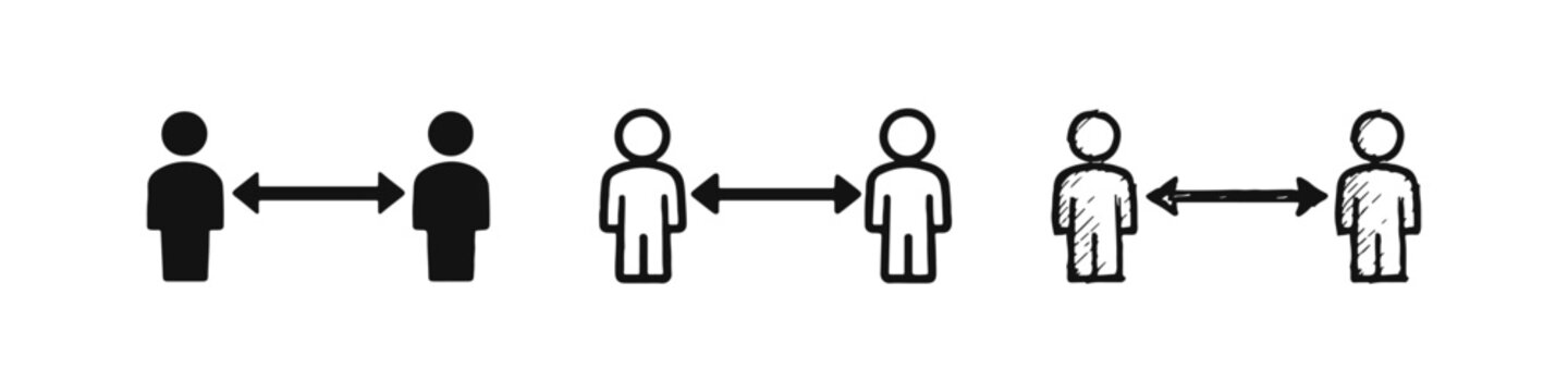 Social distancing people icon set, promoting safe distance, public health, and pandemic prevention.