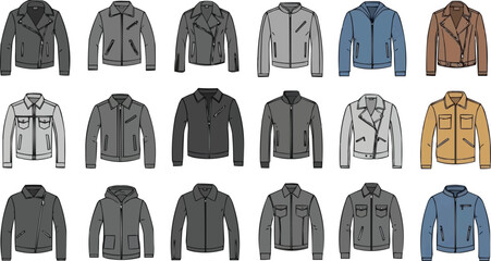 The image is a grid of illustrations showcasing various jacket styles. Here's a breakdown: © MDABDUL