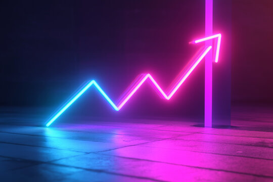 A neon graph with an arrow pointing upwards