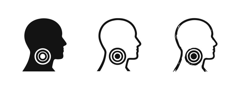 Sore Throat or Neck Pain Icon Set - Male Head Profile with Targeted Discomfort Area
