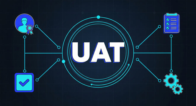 UAT concept with user testing, quality assurance, and process workflow.