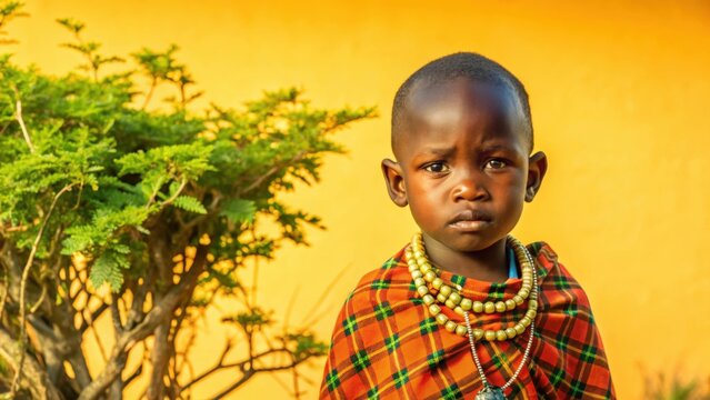 Maasai Child Wearing Traditional Shuka and Beads