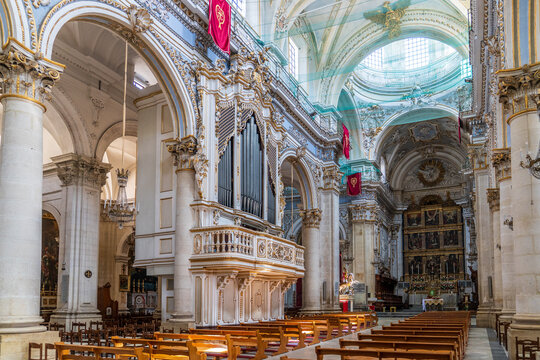 Interior of San Giorgio Cathedral in Modica with Monumental Organ