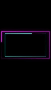 Neon rectangular frame vertical video with dual glow border on black background for app layouts. Neon rectangular frame technology concept.