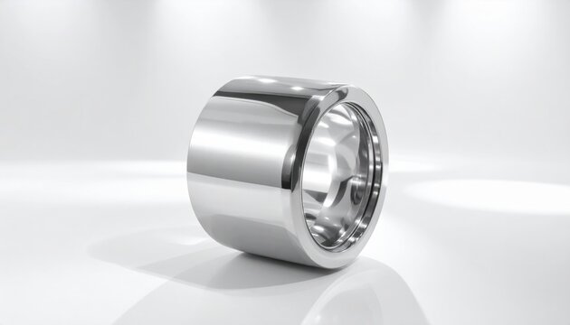 A gleaming chrome-plated metallic cylindrical object with a highly polished surface, meticulously reflecting multiple light sources, showcasing its superior craftsmanship and modern design.