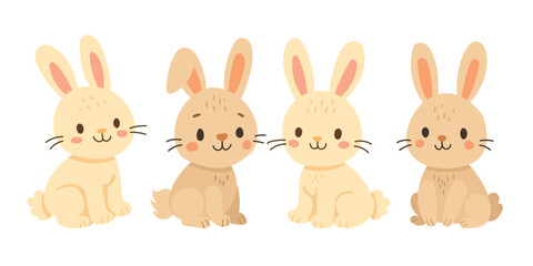 Obraz premium Rabbit cute hare and bunny easter character with baby drawn kids. Sweet color cartoon and rabbit jumping simple with drawing clipart cute. Mama rabbit sitting and valentine bunny vector.
