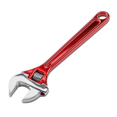 Obraz premium Shiny red adjustable wrench with silver jaws on a white background