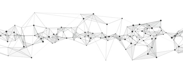 Obraz premium Futuristic black plexus network background featuring flowing connections, glowing nodes and layered polygon geometry for AI, cybersecurity and science themed designs.