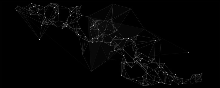 Wide low poly technology background with subtle plexus triangles, connected points and depth rich mesh composition for innovation, big data and startup branding.