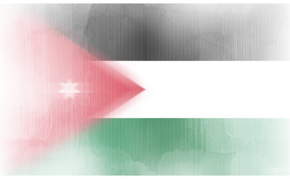 Artistic Interpretation of the Jordanian Flag with Vertical Stripes and Moir&eacute; Effect, Featuring a Glowing Seven pointed Star on a Red Triangle