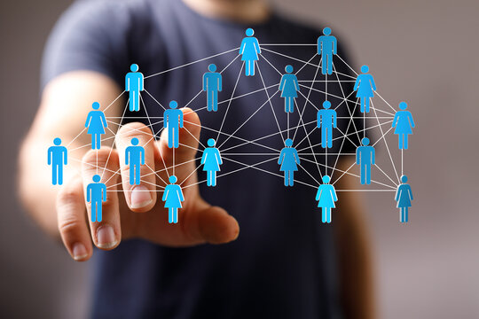 Visual representation of interconnected individuals. Concepts of teamwork, social, relationship, community, and support