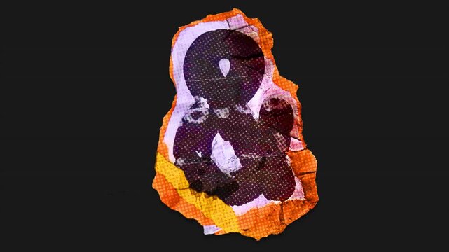 A drag and drop vibrant and brightly coloured symbol with alpha, in a torn creased up paper and card punk style that folds out in to place with worn aged effects and paper tears.
