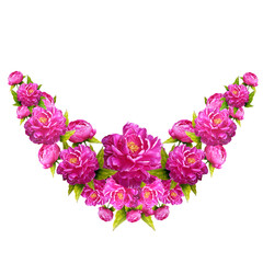 Obraz premium Hand drawn pink peony floral semicircle frame on transparent background