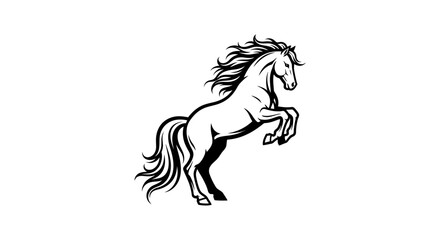 Fototapeta premium Elegant black and white horse illustration against a clean white backdrop