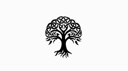Fototapeta premium Intricate celtic tree of life symbol black silhouette on white background