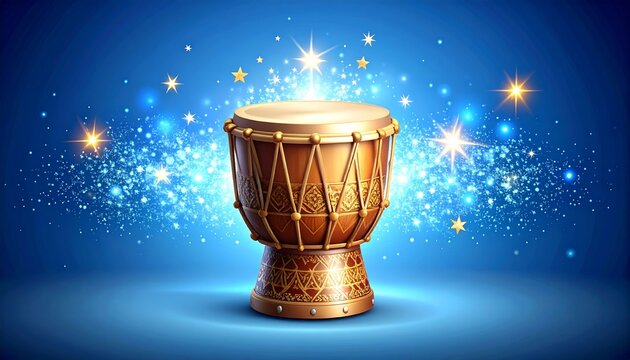 Golden bedug drum with glowing stars for Eid celebration background