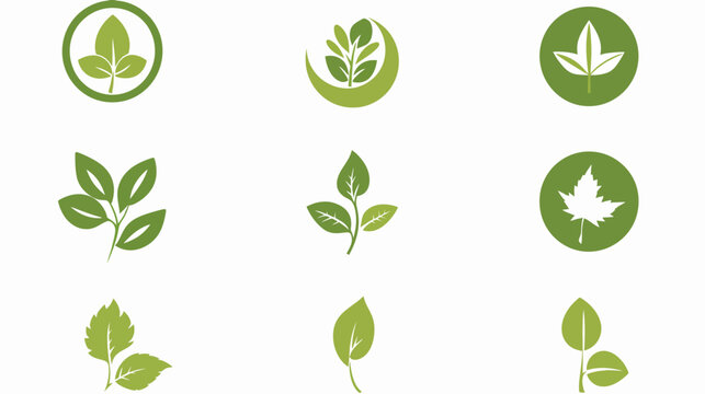 Collection of green leaf icons for nature and environmental concepts
