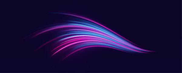 Multicolor speed trail with glowing neon curves, smooth motion and vibrant energy glow vector © longstock