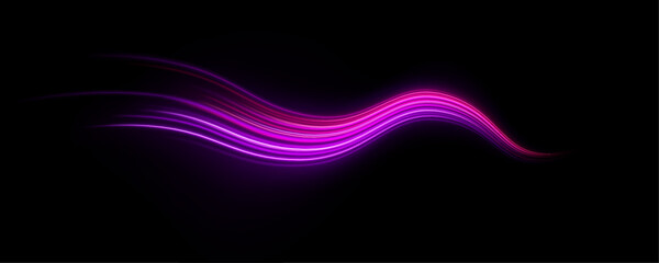 Neon multicolor speed trail with glowing streaks, dynamic flow and intense bright glow vector © longstock