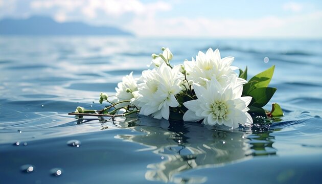 海に浮かぶ白い花束と静かな祈り