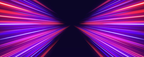 Dynamic neon speed trail with multicolor glow, flowing curves and intense light motion vector © longstock