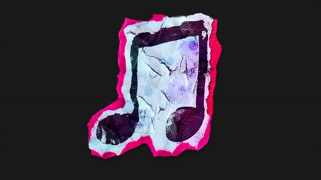 A drag and drop vibrant and brightly coloured symbol with alpha, in a torn creased up paper and card punk style that folds out in to place with worn aged effects and paper tears.
