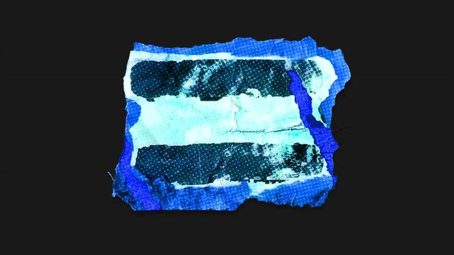 A drag and drop vibrant and brightly coloured symbol with alpha, in a torn creased up paper and card punk style that folds out in to place with worn aged effects and paper tears.
