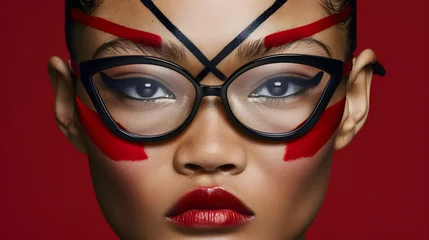 Woman wearing glasses with red and black makeup over face © HISTOCK