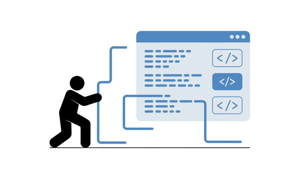 Developer Pushing Programming Bracket to Website Code Interface