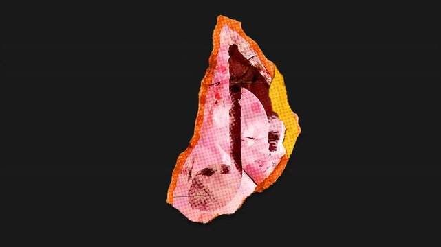 A drag and drop vibrant and brightly coloured symbol with alpha, in a torn creased up paper and card punk style that folds out in to place with worn aged effects and paper tears.
