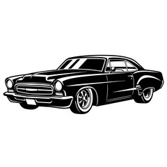 Obraz premium Vintage Classic Car Silhouette Illustration Black and White Isolated 