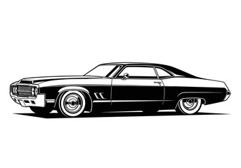 Obraz premium Classic American Muscle Car Silhouette Illustration Black and White Isolated 