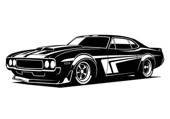 Obraz premium Classic Muscle Car Silhouette Illustration Black and White Isolated 