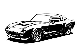 Obraz premium Classic Sports Car Silhouette Illustration Black and White Isolated 