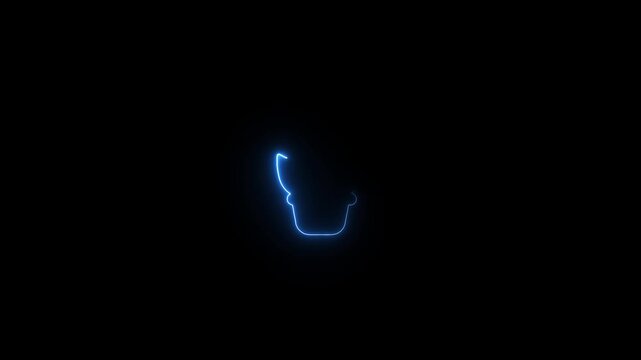 Neon line blue color Animated leaf icon with neon saber effect. black background.with 4k video animation.