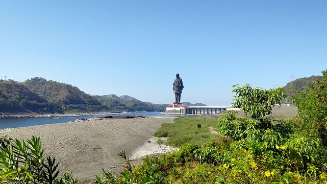 Statue of Unity Kevadia Gujarat India giant monument of Sardar Patel in Narmada Valley near Sardar Sarovar Dam, famous tourism landmark and national pride destination.