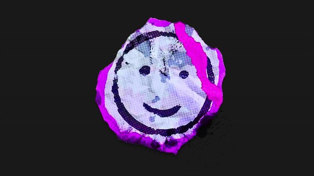 A drag and drop vibrant and brightly coloured symbol with alpha, in a torn creased up paper and card punk style that folds out in to place with worn aged effects and paper tears.
