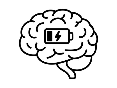 Brain with low battery icon inside  mental energy concept