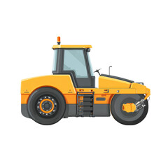Fototapeta premium Yellow road roller machine with large wheels, used for construction and paving roads