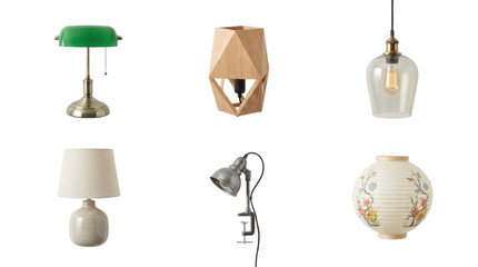 Variety of stylish lamps and lighting isolated on transparent background