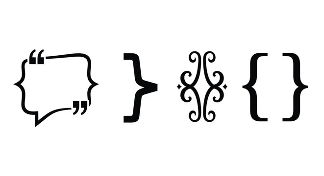 Four decorative black speech bubble and bracket designs a silhouette