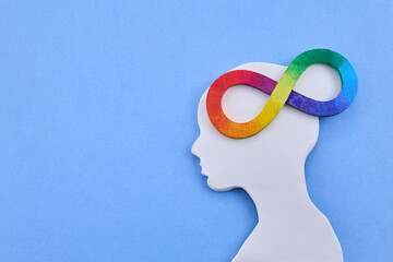 Neurodiversity concept showing rainbow infinity symbol in head © vetre