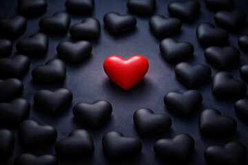 Obraz premium Red heart standing out among others symbolizing uniqueness love and individuality