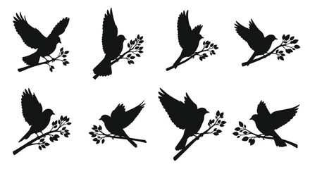 Obraz premium Black birds perched on branches a striking avian silhouette