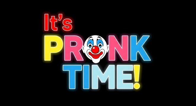 Colorful graphic with cartoon clown face and text