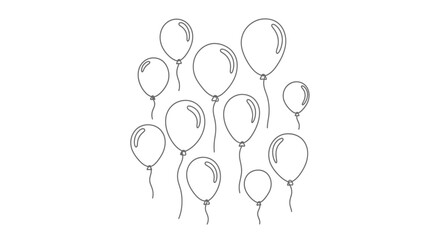 A cluster of floating balloons depicted in a minimalist line art silhouette © Jesmin
