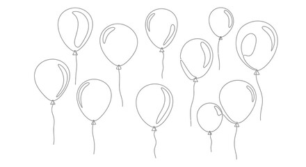 A collection of hand drawn balloons floating upwards linear silhouette © Jesmin