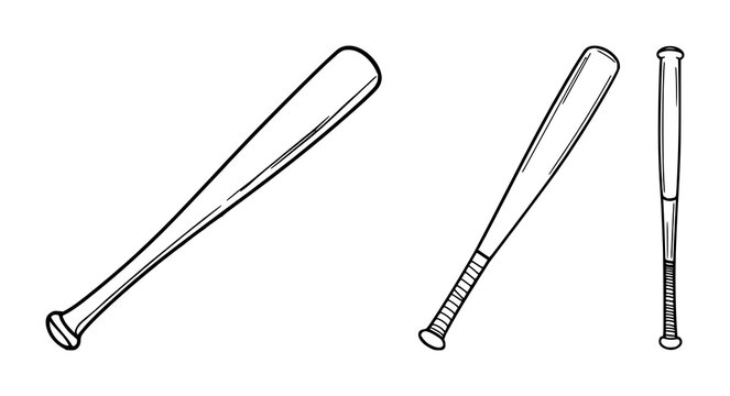 Baseball bat icon set with simple outline featuring sport equipment, baseball bat, icon with vector graphics and illustration