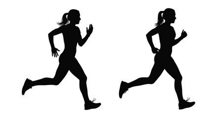 Fototapeta premium Two women running depicted in a dynamic black silhouette