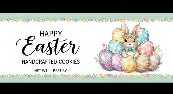 Easter cookie label with bunny and eggs